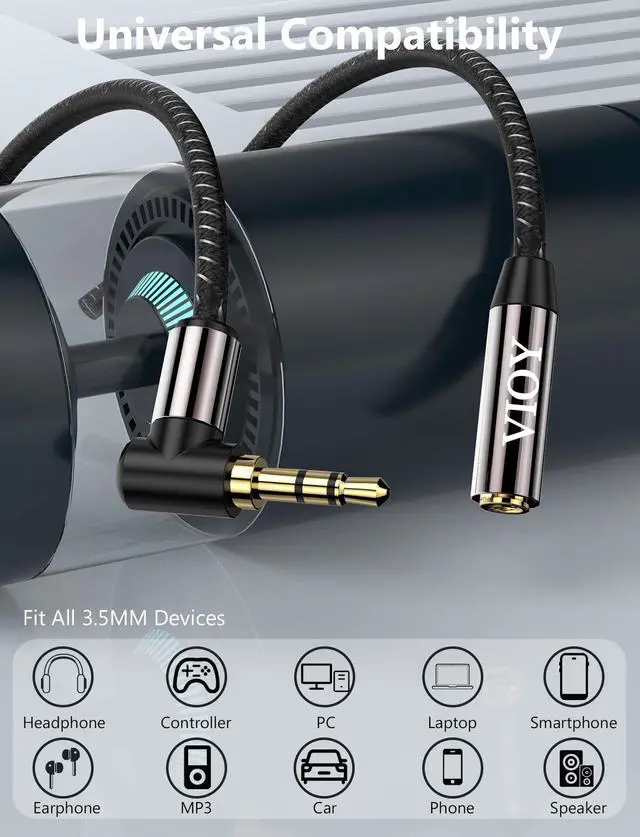 Alt view image 4 of 7 - Headphone Extension Cable (6.6FT+6.6FT) 3.5 mm Audio Extension Cable-Aux Cord Extender 90-Degree Right Angle Male to Female Stereo Audio Cable Nylon Braided for Smartphones, Tablets, Media Player
