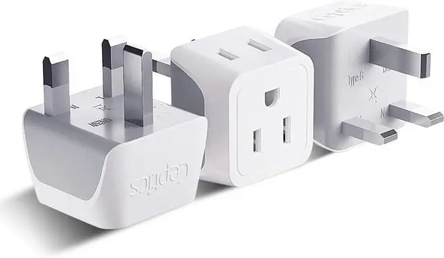 Main image of UK Travel Plug Adapter, 2 in 1 Type G Adapter, US to UK Adapter, Ireland, Dubai Travel Adapter with Dual USA Inputs, CE, RoHS - HK Outlet Adapter, 3 Pack