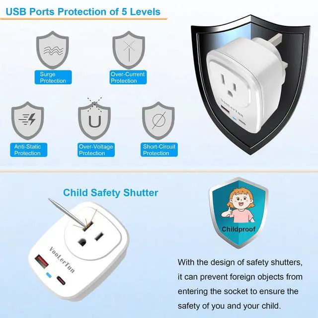 Alt view image 6 of 6 - Type G Adapter for Travel PD30W Fast Charger US to UK Plug Adapter Outlet Converter with Multi USB Port, Electrical Outlet Adapter for Ireland Dubai England Travel Cruise Essential