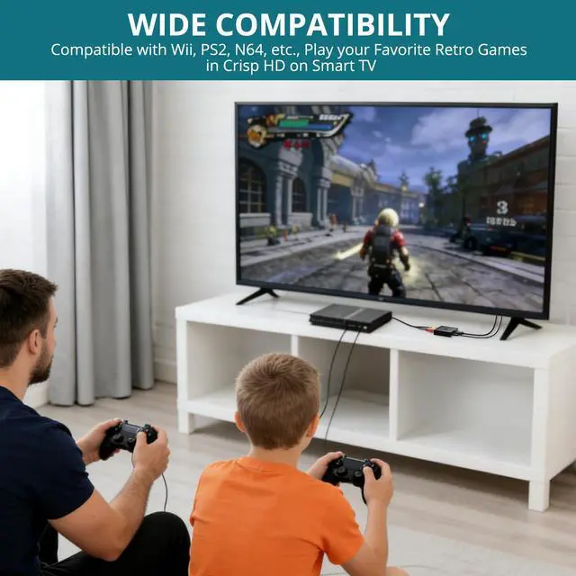 Alt view image 5 of 7 - RCA to HDMI Converter, 1080P AV to HDMI Converter Plug & Play Mini Composite CVBS Audio Video Adapter Supports PAL/NTSC for Wii, PS2, Xbox, N64, VHS, VCR, PC, Retro Gaming on Smart TV