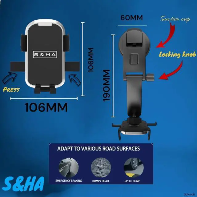Alt view image 4 of 5 - S&HA.Universal Cell Phone Mount for Car with 360° Rotatable Head with Suction Cup for iPhone 15/14/13, Samsung Phone. LG, HTC, Motorola, BlackBerry, Nokia, Works for Most Phones and Cars.