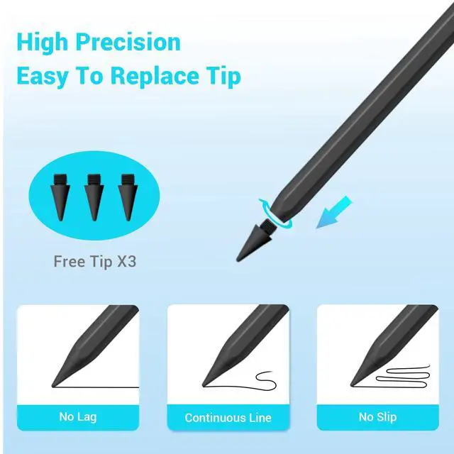 Alt view image 5 of 6 - Stylus Pen for Apple Ipad Pencil - Stylus for iPad 7th 8th 9th 10th A16 Generation Palm Rejection for Apple Pen 2018-2025 Ipad Air 3rd 4th 5th M2 M3 Gen Mini A17 6th 5th iPad Pro M4 11&12.9 inch Black