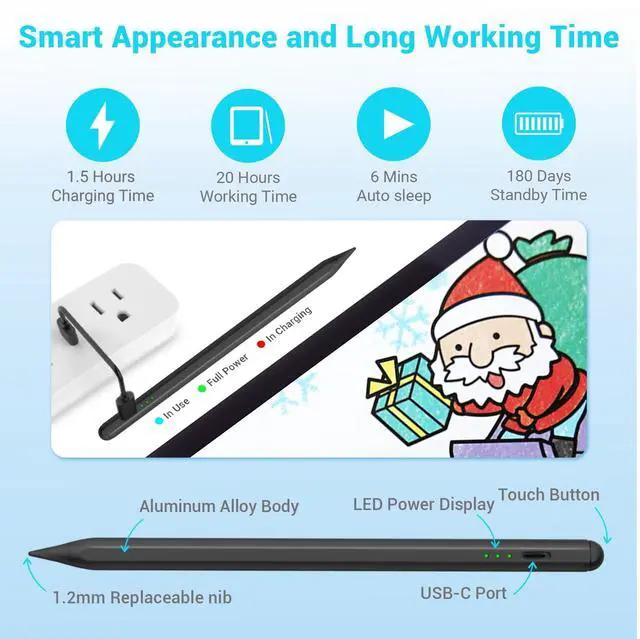 Alt view image 6 of 6 - Stylus Pen for Apple Ipad Pencil - Stylus for iPad 7th 8th 9th 10th A16 Generation Palm Rejection for Apple Pen 2018-2025 Ipad Air 3rd 4th 5th M2 M3 Gen Mini A17 6th 5th iPad Pro M4 11&12.9 inch Black