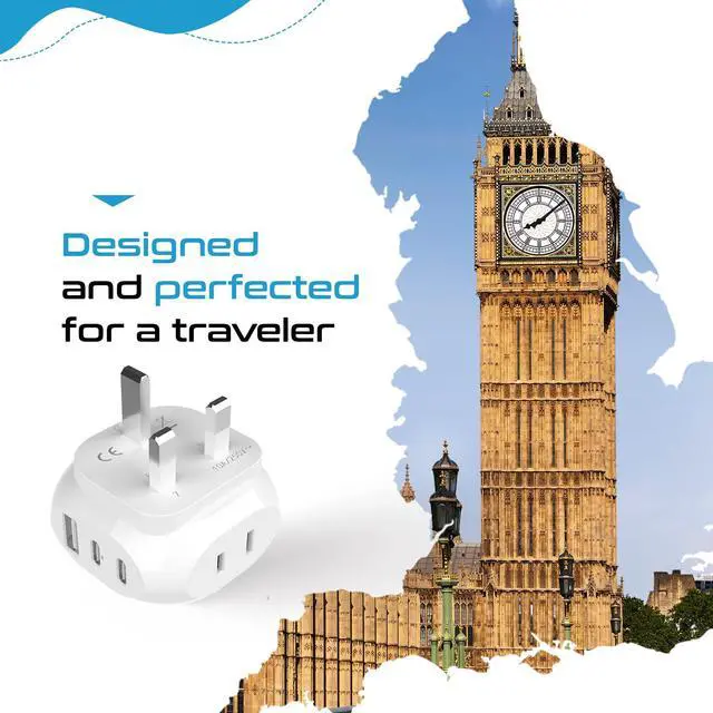 Alt view image 3 of 6 - UK, Ireland Travel Plug Adapter - 5 Input with 20W PD-QC 3.1A Dual USB-C and USB - Light Weight - USA to Any Type G Countries Such as Hong Kong, England and More (PTU-7), White