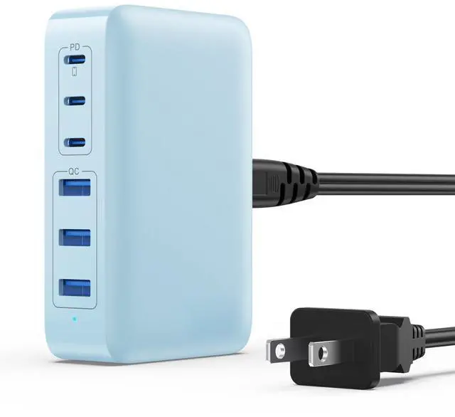 Main image of USB C Charger Block 108W Super Fast,Upgraded GaN III 6 Port USB C Charging Station,3xQC+3xPD Type C Fast Phone Charging Hub Adapter Compatible with iPhone 15 Pro 14 13 12,Android Samsung (Pale Blue)