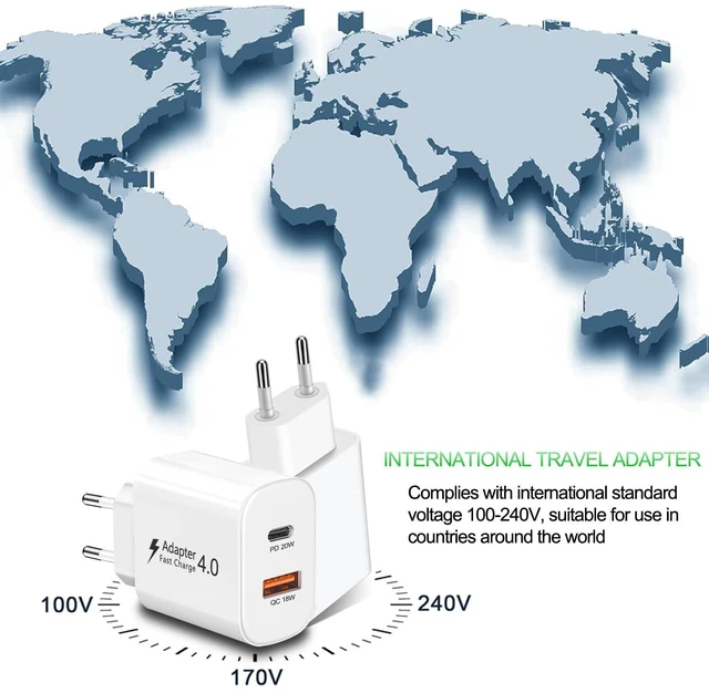 Alt view image 6 of 7 - 2 Pack European Charger, PD20W QC18W European Travel Plug Adapter USB C | European Plug Adapter USB C Europe Charger Fast Charging for iPhone 18 17 16 15 14 13 12 11 Pro Max, iPad, Galaxy, LG, Pixel
