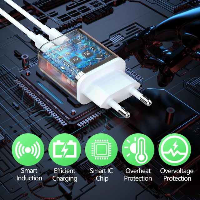 Alt view image 5 of 7 - 2 Pack European Charger, PD20W QC18W European Travel Plug Adapter USB C | European Plug Adapter USB C Europe Charger Fast Charging for iPhone 18 17 16 15 14 13 12 11 Pro Max, iPad, Galaxy, LG, Pixel