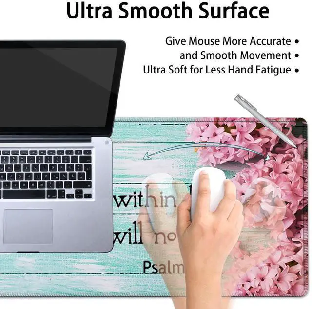Alt view image 3 of 7 - Large Mouse Pad, Extended Office Desk Pad, 31.5x11.8in, Ergonomic Memory Foam Mouse Wrist Rest Support for Home Office Computer Writing Pad Cute Psalm 465 Pink Hyacinth Pattern XXL Gaming Mouse Mat