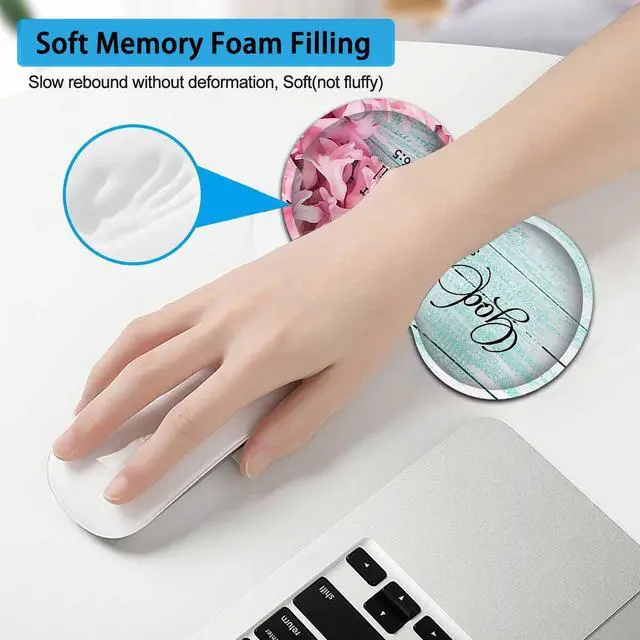 Alt view image 6 of 7 - Large Mouse Pad, Extended Office Desk Pad, 31.5x11.8in, Ergonomic Memory Foam Mouse Wrist Rest Support for Home Office Computer Writing Pad Cute Psalm 465 Pink Hyacinth Pattern XXL Gaming Mouse Mat