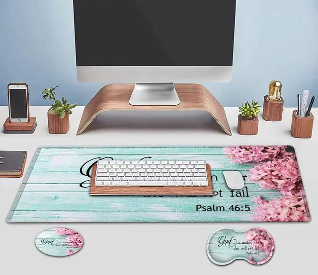 Alt view image 7 of 7 - Large Mouse Pad, Extended Office Desk Pad, 31.5x11.8in, Ergonomic Memory Foam Mouse Wrist Rest Support for Home Office Computer Writing Pad Cute Psalm 465 Pink Hyacinth Pattern XXL Gaming Mouse Mat