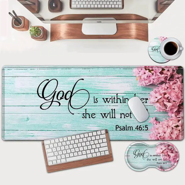 Main image of Large Mouse Pad, Extended Office Desk Pad, 31.5x11.8in, Ergonomic Memory Foam Mouse Wrist Rest Support for Home Office Computer Writing Pad Cute Psalm 465 Pink Hyacinth Pattern XXL Gaming Mouse Mat