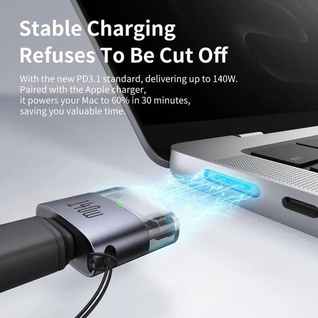 Alt view image 4 of 7 - 140W USB-C to Magsafe 3 Adapter with LED Light, Portable and Lightweight Magnetic3 Adapter Fit for MacBook Pro M5 M4 M3 M2 M1 (2021-2025) 14"/16", MacBook Air M4 M3 M2 (2022-2025) 13"/15"