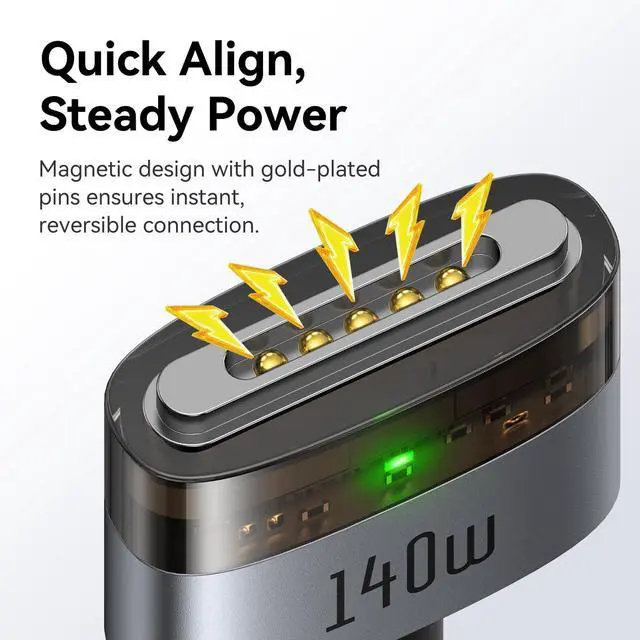 Alt view image 7 of 7 - 140W USB-C to Magsafe 3 Adapter with LED Light, Portable and Lightweight Magnetic3 Adapter Fit for MacBook Pro M5 M4 M3 M2 M1 (2021-2025) 14"/16", MacBook Air M4 M3 M2 (2022-2025) 13"/15"