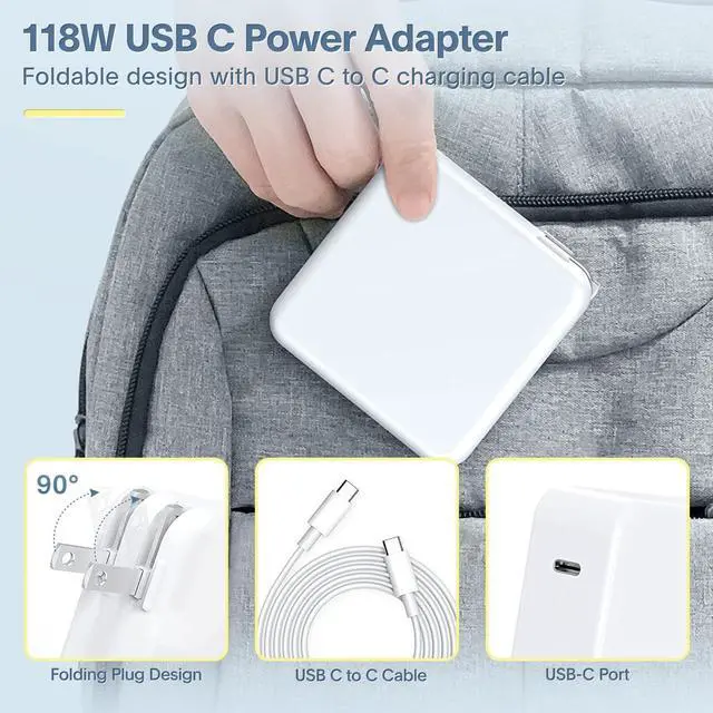 Alt view image 7 of 7 - Mac Book Pro Charger - 118W USB C Fast Charger Power Adapter Compatible with MacBook Pro & MacBook Air 13, 14, 15, 16 inch, M1 M2 M3 M4 M5, New ipad Pro and All USB C Device, 6.6ft Charge Cable