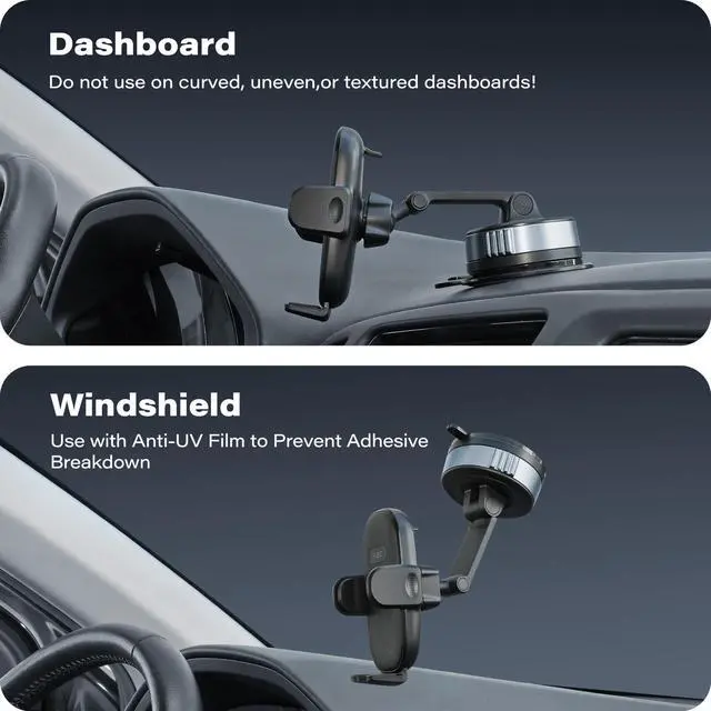 Alt view image 2 of 7 - Car Phone Holder, Gel-Lock Strong Suction Phone Holders for Your Car Dashboard/Windshield, Dual-Axis Damping Arm, Ultra Stable Easy Clamp Car Phone Mount Stand for iPhone, Samsung, Google