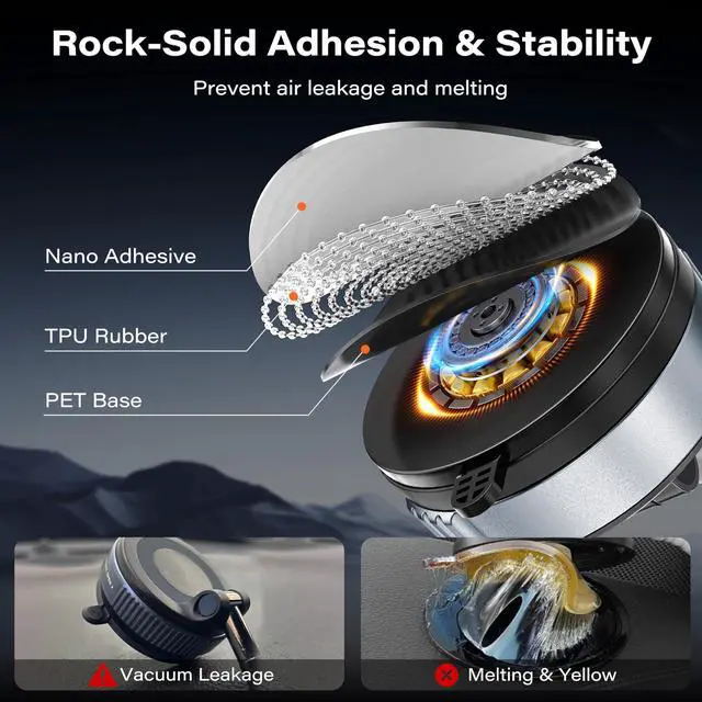 Alt view image 5 of 7 - Car Phone Holder, Gel-Lock Strong Suction Phone Holders for Your Car Dashboard/Windshield, Dual-Axis Damping Arm, Ultra Stable Easy Clamp Car Phone Mount Stand for iPhone, Samsung, Google