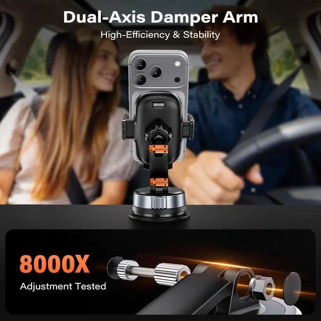 Alt view image 6 of 7 - Car Phone Holder, Gel-Lock Strong Suction Phone Holders for Your Car Dashboard/Windshield, Dual-Axis Damping Arm, Ultra Stable Easy Clamp Car Phone Mount Stand for iPhone, Samsung, Google