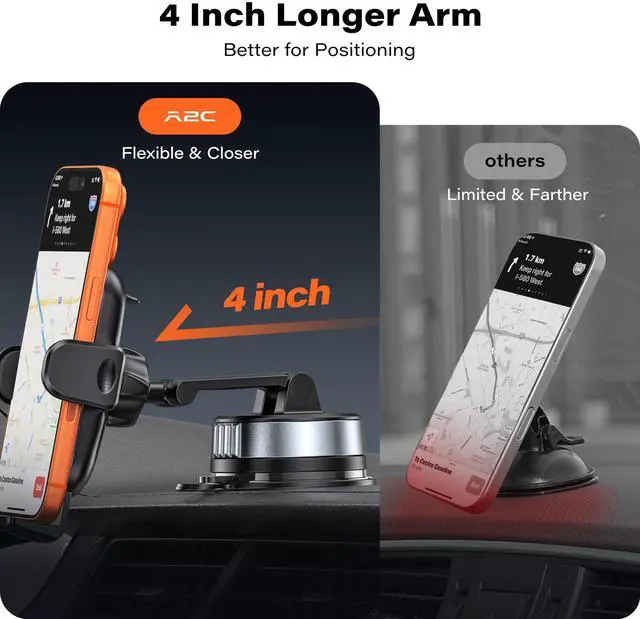 Alt view image 7 of 7 - Car Phone Holder, Gel-Lock Strong Suction Phone Holders for Your Car Dashboard/Windshield, Dual-Axis Damping Arm, Ultra Stable Easy Clamp Car Phone Mount Stand for iPhone, Samsung, Google