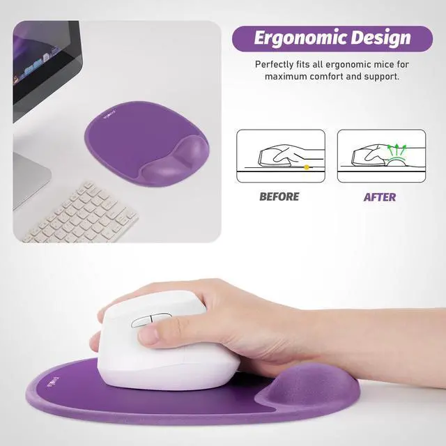 Alt view image 3 of 7 - Ergonomic Mouse Pad with Wrist Rest & Elbow Support, Memory Foam Cushion, Non-Slip Base, Pain Relief for Office, Home & Gaming, Compatible with Vertical Ergonomic Mouse (Lavender Purple)