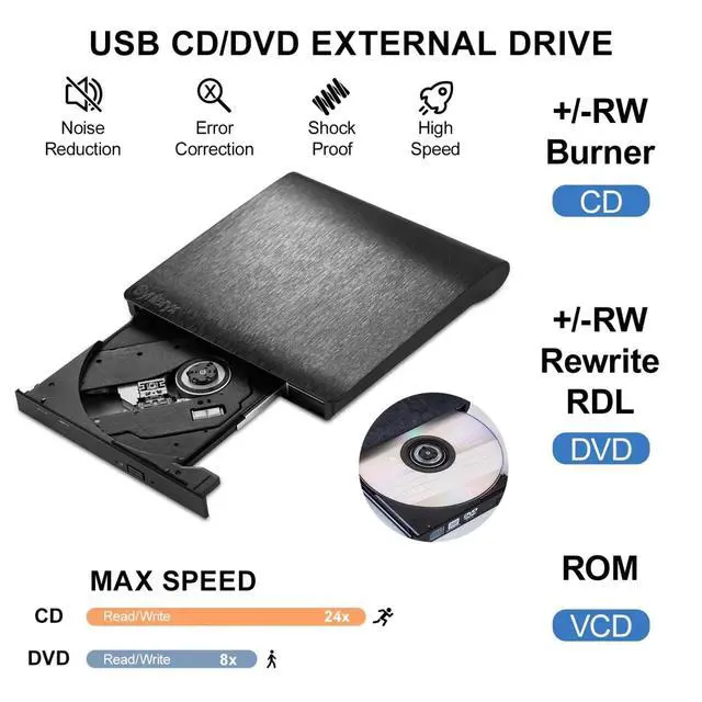 Alt view image 3 of 6 - External CD DVD Drive, USB-A & USB-C CD Burner for Laptop, PC & Mac