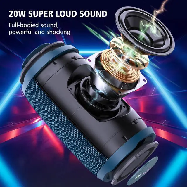 Alt view image 3 of 6 - Bluetooth Speaker, Portable Speaker for Beach, IP67 Wterproof, 20W Parlantes Bluetooth, Wireless Outdoor/Home Use, Loud Stereo Sound, Dual Pair, BT5.2/ USB/TF Card/AUX, for Outdoor Home-Blue