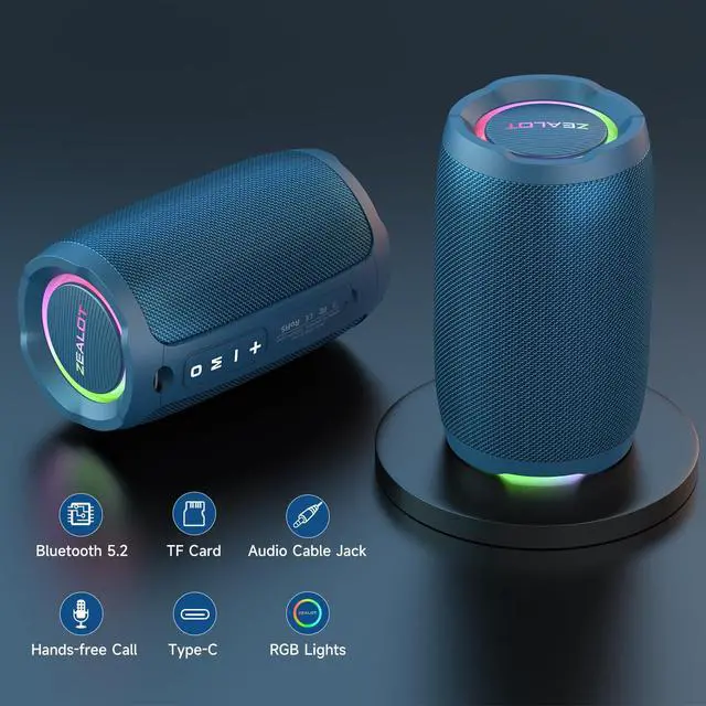 Alt view image 2 of 6 - Bluetooth Speaker, Portable Speaker for Beach, IP67 Wterproof, 20W Parlantes Bluetooth, Wireless Outdoor/Home Use, Loud Stereo Sound, Dual Pair, BT5.2/ USB/TF Card/AUX, for Outdoor Home-Blue