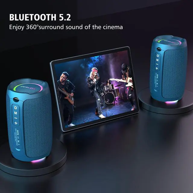 Alt view image 4 of 6 - Bluetooth Speaker, Portable Speaker for Beach, IP67 Wterproof, 20W Parlantes Bluetooth, Wireless Outdoor/Home Use, Loud Stereo Sound, Dual Pair, BT5.2/ USB/TF Card/AUX, for Outdoor Home-Blue