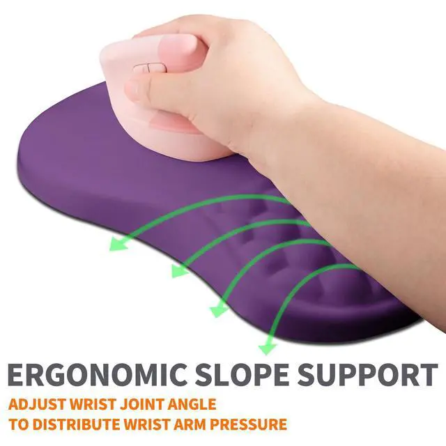 Alt view image 2 of 6 - Ergonomic Joint Wrist Support Mouse Pad with Memory Foam Cushion Massage Bump, Carpal Tunnel Pain Relief Mousepad Slope Design for Wrist Rest, 11.8x7.9 in, Dark Violet