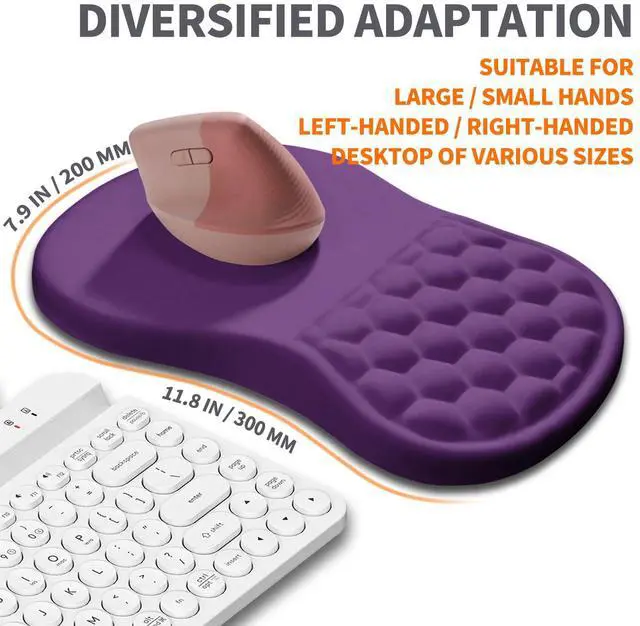 Alt view image 5 of 6 - Ergonomic Joint Wrist Support Mouse Pad with Memory Foam Cushion Massage Bump, Carpal Tunnel Pain Relief Mousepad Slope Design for Wrist Rest, 11.8x7.9 in, Dark Violet