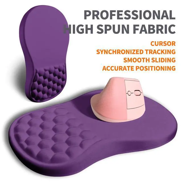Alt view image 4 of 6 - Ergonomic Joint Wrist Support Mouse Pad with Memory Foam Cushion Massage Bump, Carpal Tunnel Pain Relief Mousepad Slope Design for Wrist Rest, 11.8x7.9 in, Dark Violet