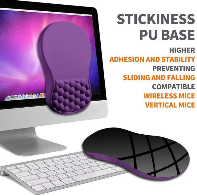 Alt view image 6 of 6 - Ergonomic Joint Wrist Support Mouse Pad with Memory Foam Cushion Massage Bump, Carpal Tunnel Pain Relief Mousepad Slope Design for Wrist Rest, 11.8x7.9 in, Dark Violet