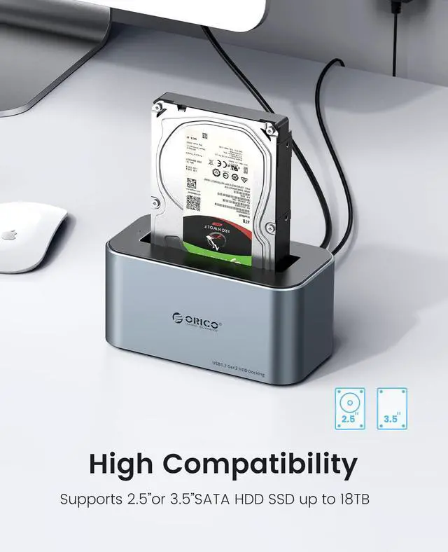 Alt view image 2 of 7 - Hard Drive Docking Station Aluminum USB C to SATA 3.0 (6 Gbps) Hard Drive Enclosure for 2.5/3.5 Inch SSD HDD UASP Supported with 12V 2A Power Supply Max Up to 18TB (6616C3)