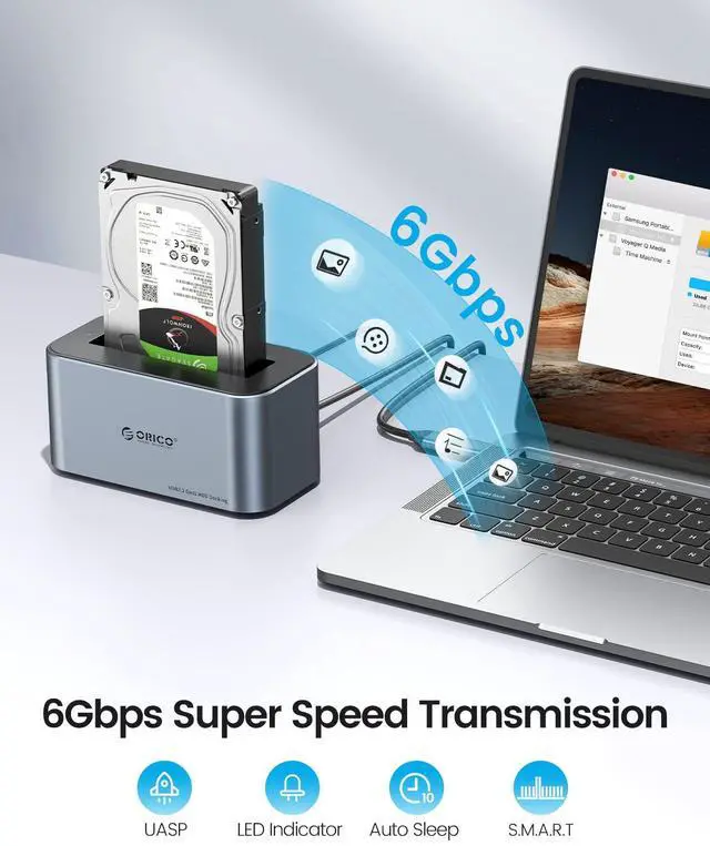 Alt view image 3 of 7 - Hard Drive Docking Station Aluminum USB C to SATA 3.0 (6 Gbps) Hard Drive Enclosure for 2.5/3.5 Inch SSD HDD UASP Supported with 12V 2A Power Supply Max Up to 18TB (6616C3)
