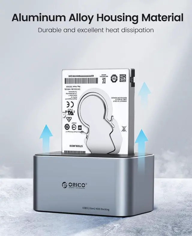 Alt view image 5 of 7 - Hard Drive Docking Station Aluminum USB C to SATA 3.0 (6 Gbps) Hard Drive Enclosure for 2.5/3.5 Inch SSD HDD UASP Supported with 12V 2A Power Supply Max Up to 18TB (6616C3)