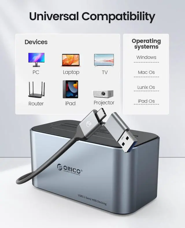 Alt view image 6 of 7 - Hard Drive Docking Station Aluminum USB C to SATA 3.0 (6 Gbps) Hard Drive Enclosure for 2.5/3.5 Inch SSD HDD UASP Supported with 12V 2A Power Supply Max Up to 18TB (6616C3)