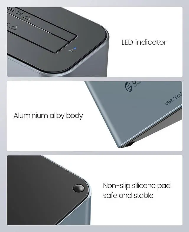 Alt view image 7 of 7 - Hard Drive Docking Station Aluminum USB C to SATA 3.0 (6 Gbps) Hard Drive Enclosure for 2.5/3.5 Inch SSD HDD UASP Supported with 12V 2A Power Supply Max Up to 18TB (6616C3)
