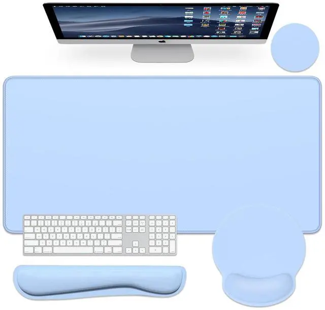 Main image of Large Gaming Mouse Pad, Mouse Pads with Wrist Rest Wrist Support, 4in1 Big XXL Desk Mat Desk Pad + Ergonomic MousePad + Memory Foam Keyboard Mat Wrist Rest + Coaster Set for Computer,Sky Blue