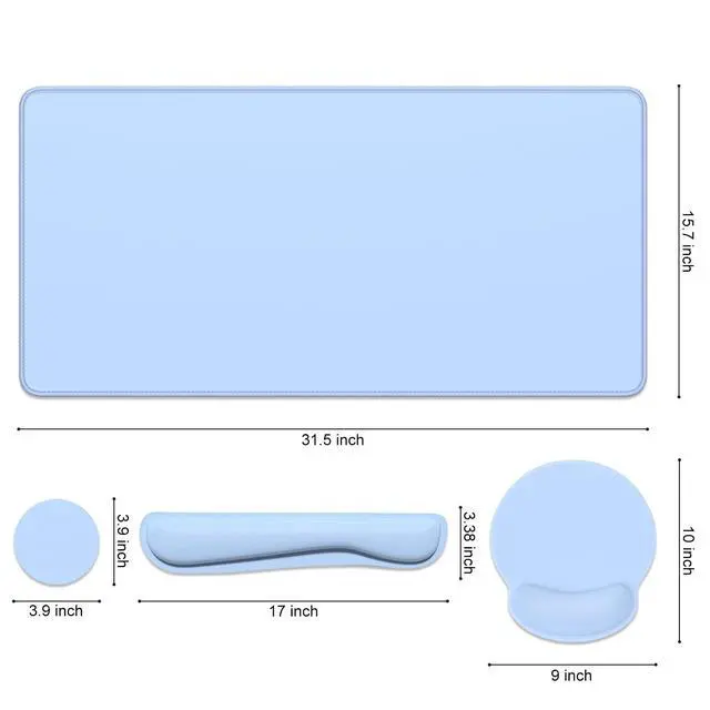 Alt view image 2 of 7 - Large Gaming Mouse Pad, Mouse Pads with Wrist Rest Wrist Support, 4in1 Big XXL Desk Mat Desk Pad + Ergonomic MousePad + Memory Foam Keyboard Mat Wrist Rest + Coaster Set for Computer,Sky Blue