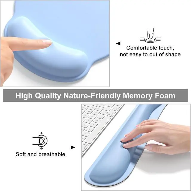 Alt view image 5 of 7 - Large Gaming Mouse Pad, Mouse Pads with Wrist Rest Wrist Support, 4in1 Big XXL Desk Mat Desk Pad + Ergonomic MousePad + Memory Foam Keyboard Mat Wrist Rest + Coaster Set for Computer,Sky Blue