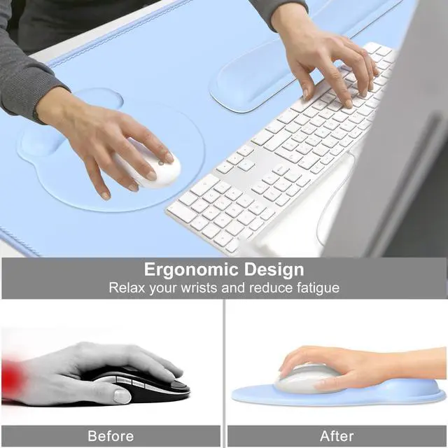 Alt view image 6 of 7 - Large Gaming Mouse Pad, Mouse Pads with Wrist Rest Wrist Support, 4in1 Big XXL Desk Mat Desk Pad + Ergonomic MousePad + Memory Foam Keyboard Mat Wrist Rest + Coaster Set for Computer,Sky Blue