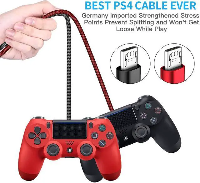 Alt view image 2 of 7 - PS4 Controller Charger Charging Cable 2 Pack 10FT Nylon Braided Micro USB 2.0 High Speed Data Sync Cord for PlayStation DualShock 4, Xbox One S/X Controller, Android Phones