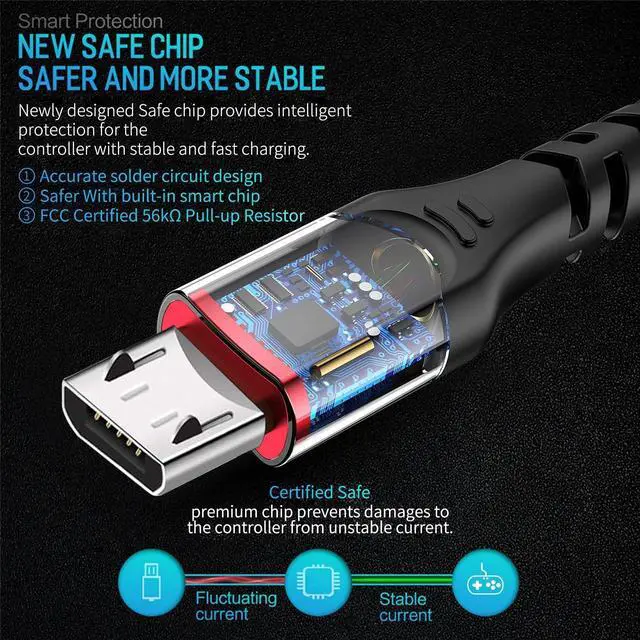 Alt view image 3 of 7 - PS4 Controller Charger Charging Cable 2 Pack 10FT Nylon Braided Micro USB 2.0 High Speed Data Sync Cord for PlayStation DualShock 4, Xbox One S/X Controller, Android Phones
