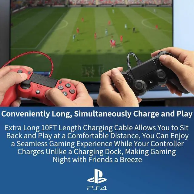 Alt view image 4 of 7 - PS4 Controller Charger Charging Cable 2 Pack 10FT Nylon Braided Micro USB 2.0 High Speed Data Sync Cord for PlayStation DualShock 4, Xbox One S/X Controller, Android Phones