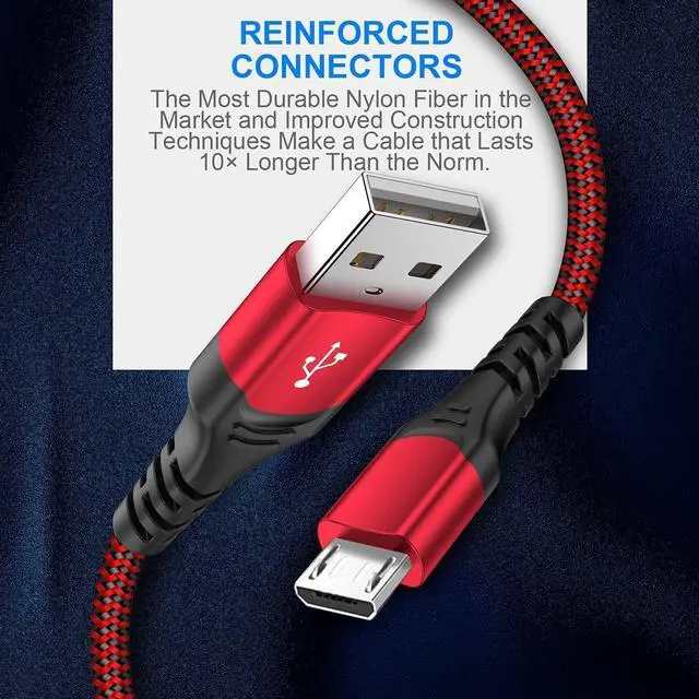 Alt view image 6 of 7 - PS4 Controller Charger Charging Cable 2 Pack 10FT Nylon Braided Micro USB 2.0 High Speed Data Sync Cord for PlayStation DualShock 4, Xbox One S/X Controller, Android Phones