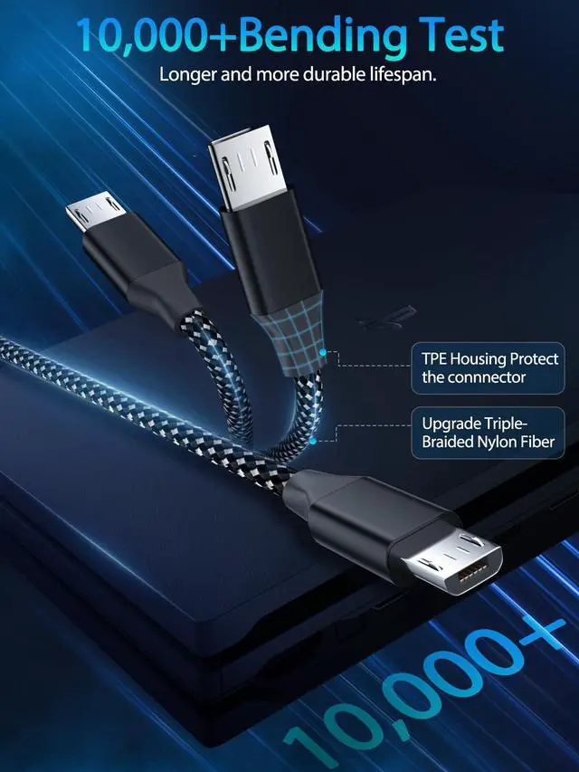 Alt view image 3 of 7 - PS4 Controller Charger Cable 3-Pack 6FT for Xbox One Controller Dualshock 4,PS4 Charging Cord,Nylon Braided Micro USB Data Sync Cable for PlayStation 4 PS Slim Pro,Charge and Play Wire 6 ft