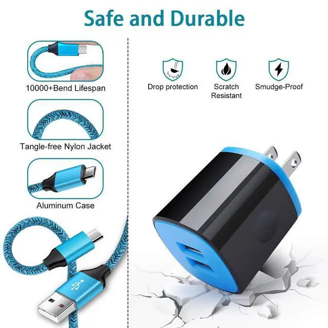 Alt view image 2 of 7 - Android Charger Fast Charging Micro USB Cable, 6FT Nylon Micro Cord Wall Charger Block, AbcPow 2.1A Power Adapter with Phone Cord Compatible for Samsung Galaxy S7 S6 J7 J3 Note 5, LG G4, HTC