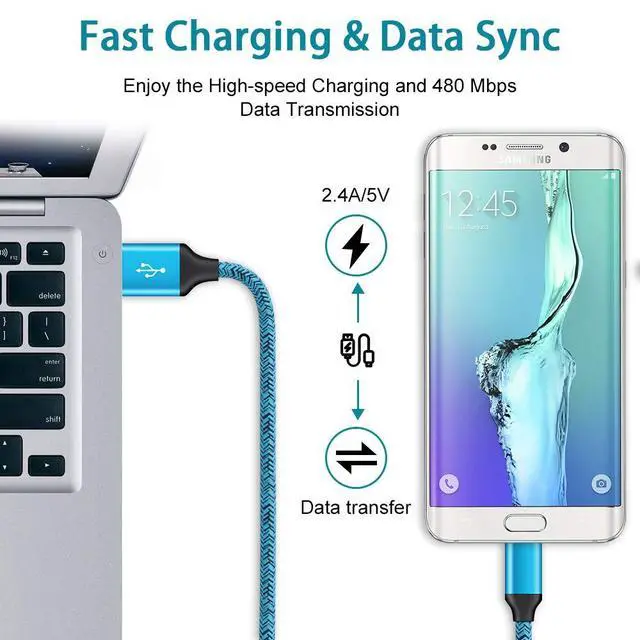 Alt view image 5 of 7 - Android Charger Fast Charging Micro USB Cable, 6FT Nylon Micro Cord Wall Charger Block, AbcPow 2.1A Power Adapter with Phone Cord Compatible for Samsung Galaxy S7 S6 J7 J3 Note 5, LG G4, HTC