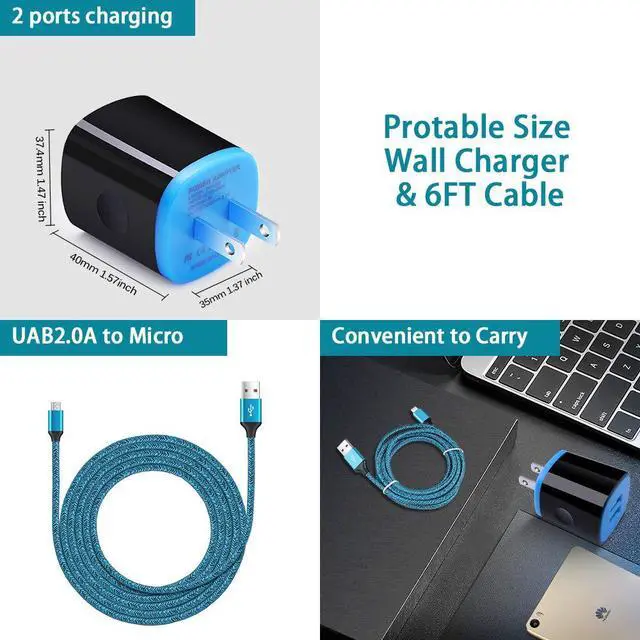 Alt view image 7 of 7 - Android Charger Fast Charging Micro USB Cable, 6FT Nylon Micro Cord Wall Charger Block, AbcPow 2.1A Power Adapter with Phone Cord Compatible for Samsung Galaxy S7 S6 J7 J3 Note 5, LG G4, HTC