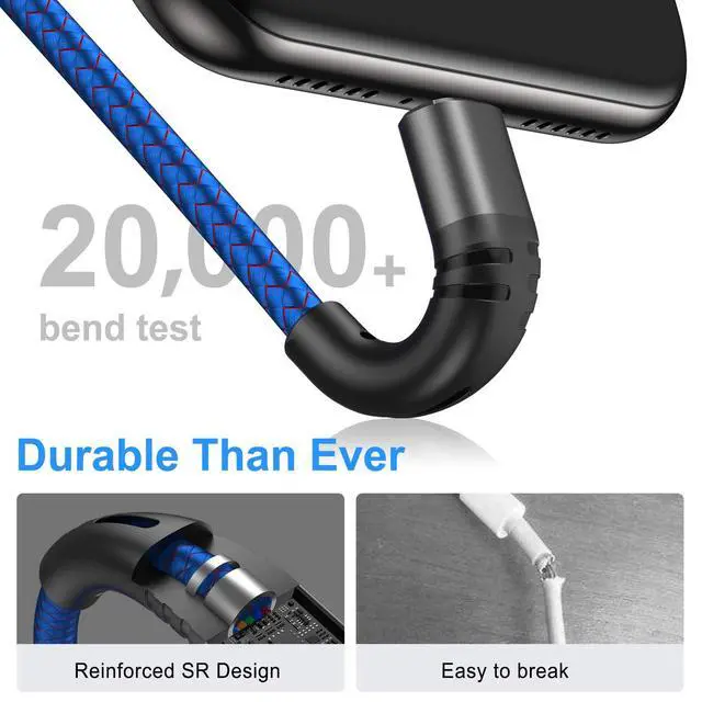 Alt view image 3 of 7 - Micro USB Cable 6ft Android Phone Charger 2-Pack Long Premium Nylon Braided Fast Durable Charging Cord for Samsung Galaxy S7 S6 Edge J7 S5,Note 5 4,LG,HTC,Sony,Xbox One, PS4,Kindle,MP3,Tablet(Blue)