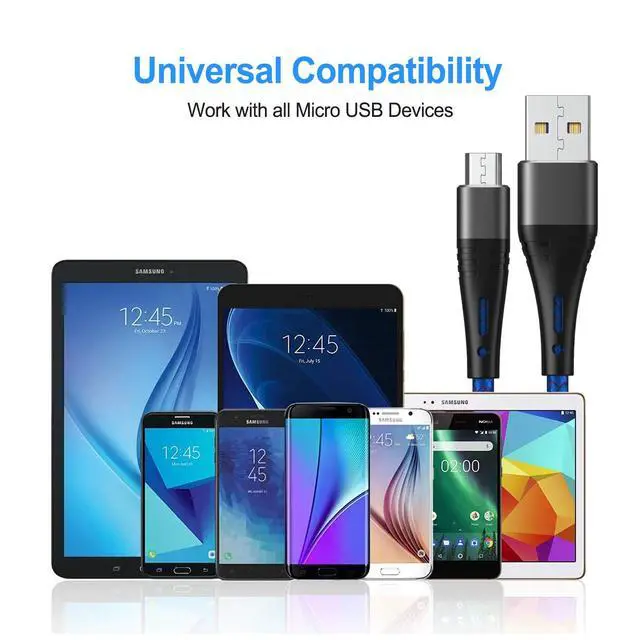 Alt view image 7 of 7 - Micro USB Cable 6ft Android Phone Charger 2-Pack Long Premium Nylon Braided Fast Durable Charging Cord for Samsung Galaxy S7 S6 Edge J7 S5,Note 5 4,LG,HTC,Sony,Xbox One, PS4,Kindle,MP3,Tablet(Blue)